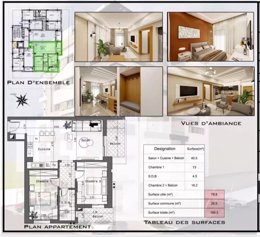 A VENDRE – Appartement S+2 à Sahloul 2 – Jamais Habité