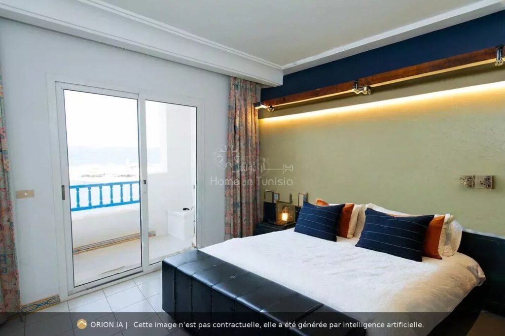 🇸🇦 شقة فاخرة للبيع – 105 م² مع إطلالة بانورامية على البحر والميناء والمعالم – الطابق الأخير – إقامة راقية في المنستير